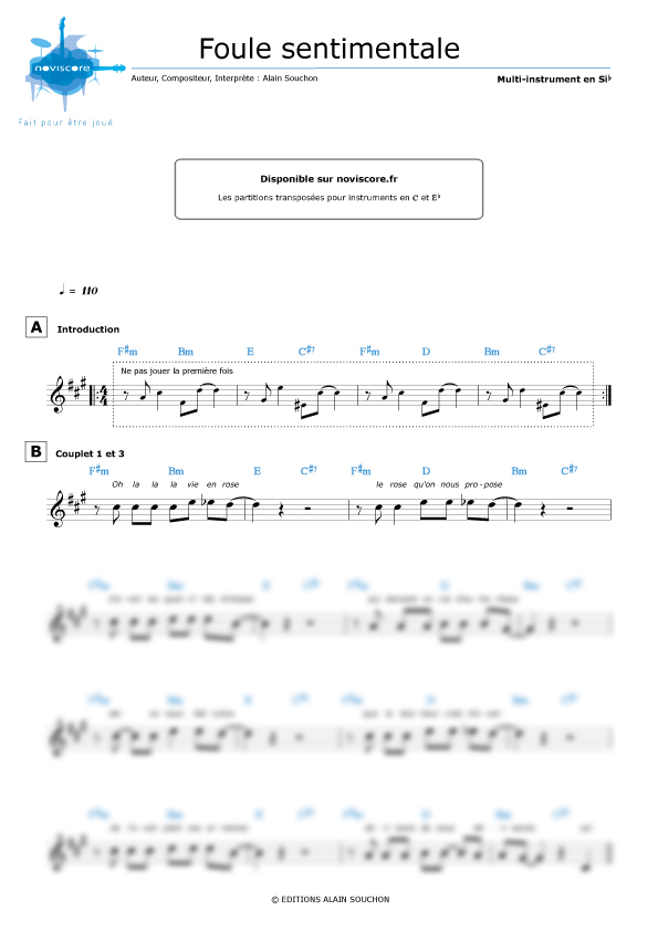 Partition Foule sentimentale (Alain Souchon) partition facile