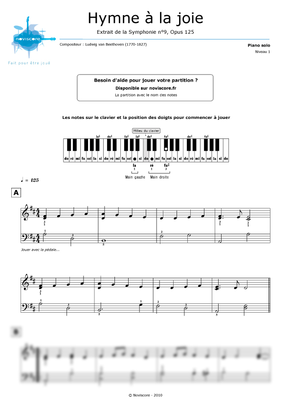 Partition L Hymne A La Joie Partition piano Hymne à la joie (Ludwig van Beethoven) | Partitions