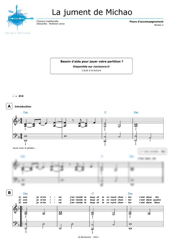Nolwenn Leroy La Jument De Michao Paroles Partition piano La jument de Michao (Nolwenn Leroy) | Partitions Noviscore