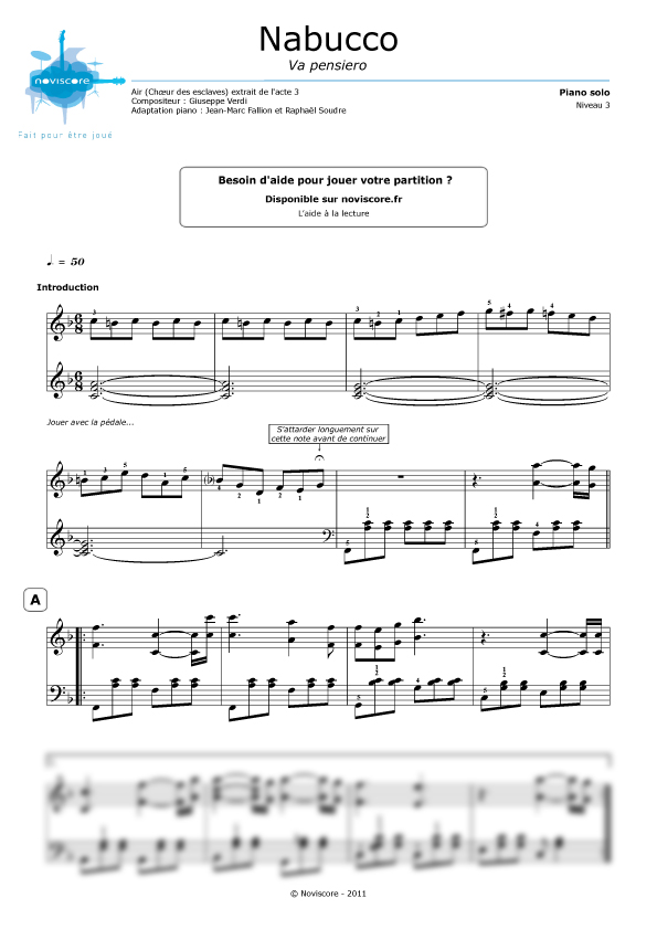 Partition piano Nabucco (Va pensiero) (Giuseppe Verdi) Partitions Noviscore