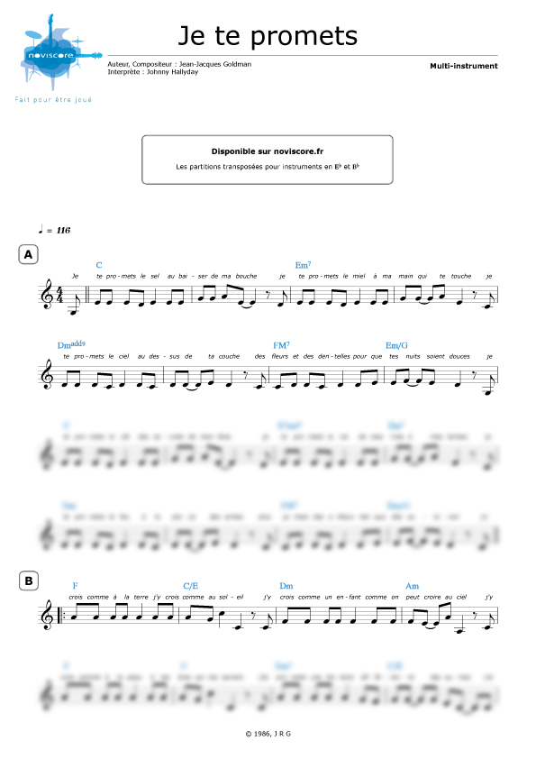 partition-je-te-promets-johnny-hallyday-partition-facile-noviscore