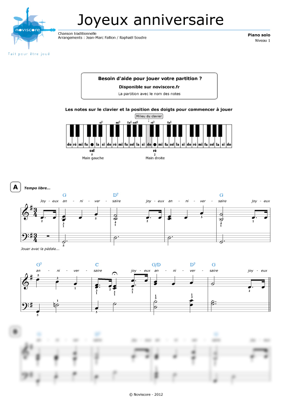 Partition piano joyeux anniversaire pour debutant