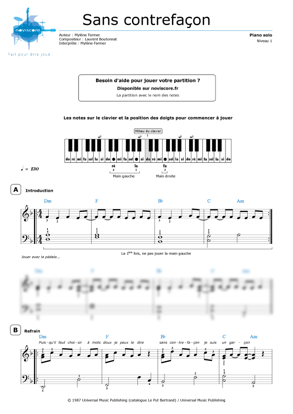 Partition piano Chi Mai (Ennio Morricone) Partitions Noviscore