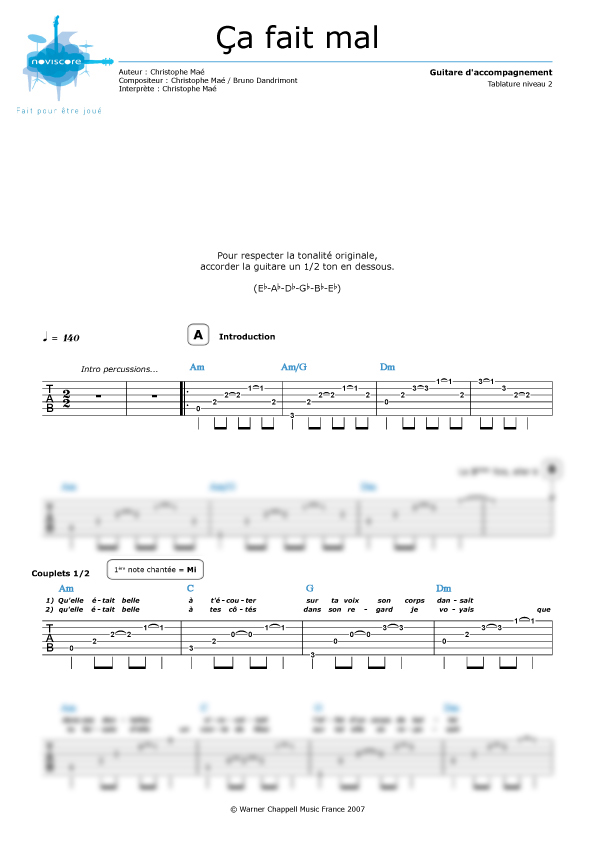Partition Guitare Christophe Mae