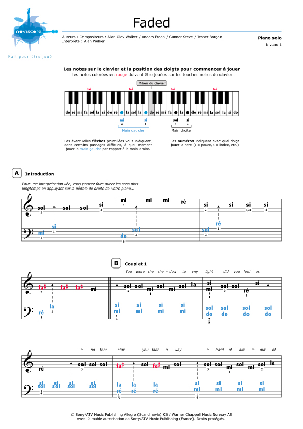 Partition piano Faded (Alan Walker) | Partitions Noviscore