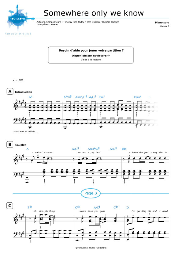 Partition piano keane