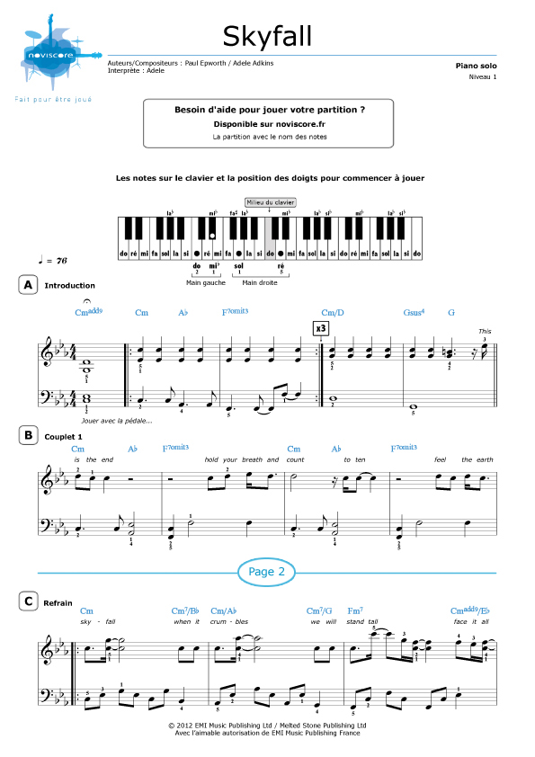 Partition of piano