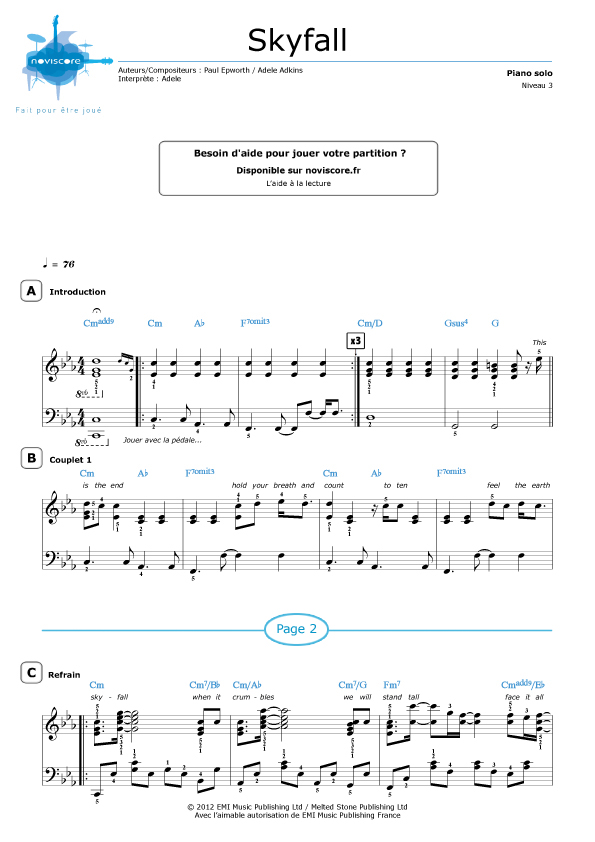 Partition piano 3 notes