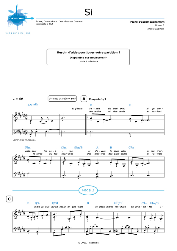 Partition piano zaz si gratuite