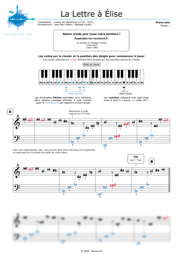 Lettre a elise partition piano debutant