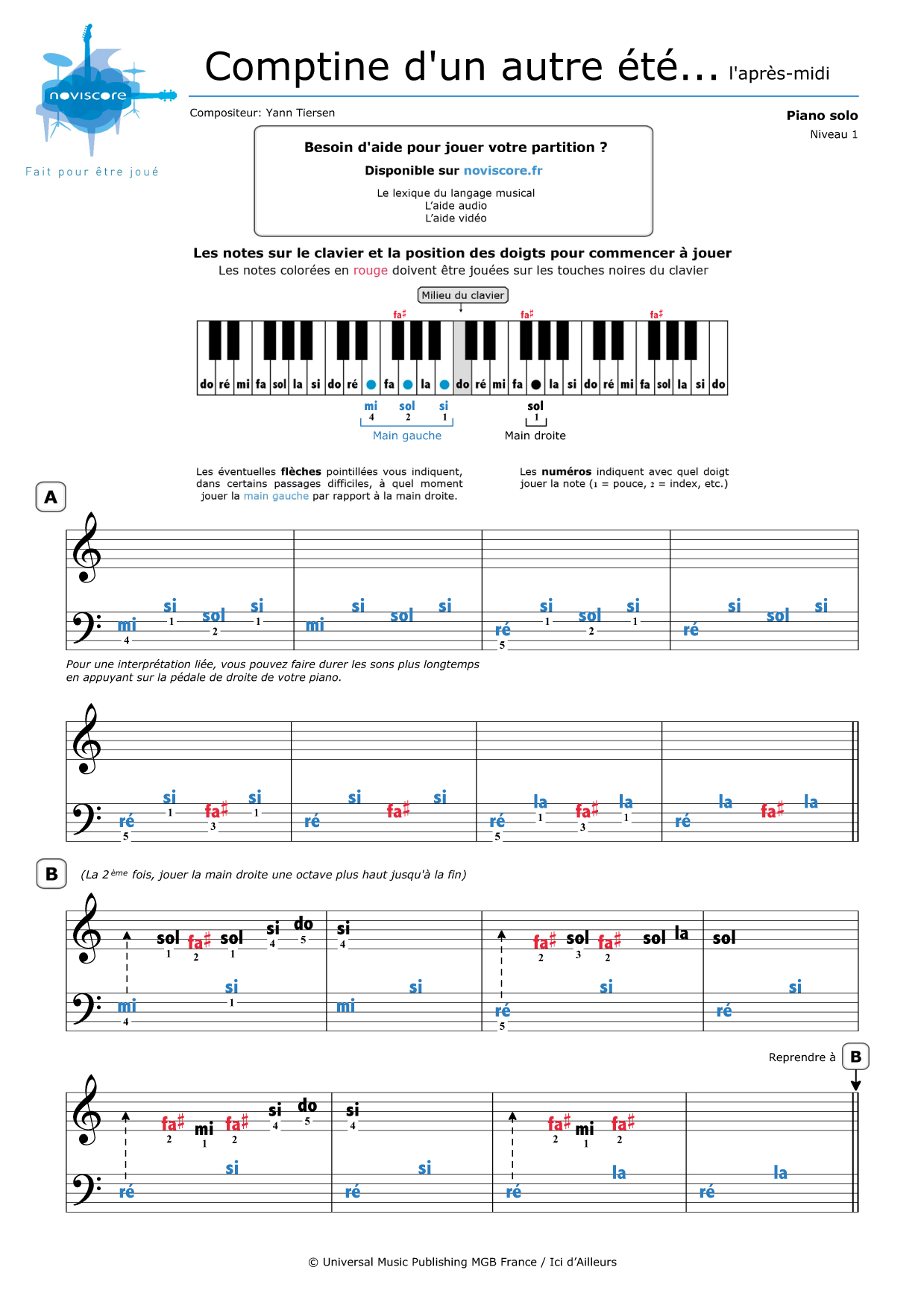 Comptine D Un Autre Ete Piano Tutorial Yann Tiersen - Comptine d'un autre été - Partition piano facile