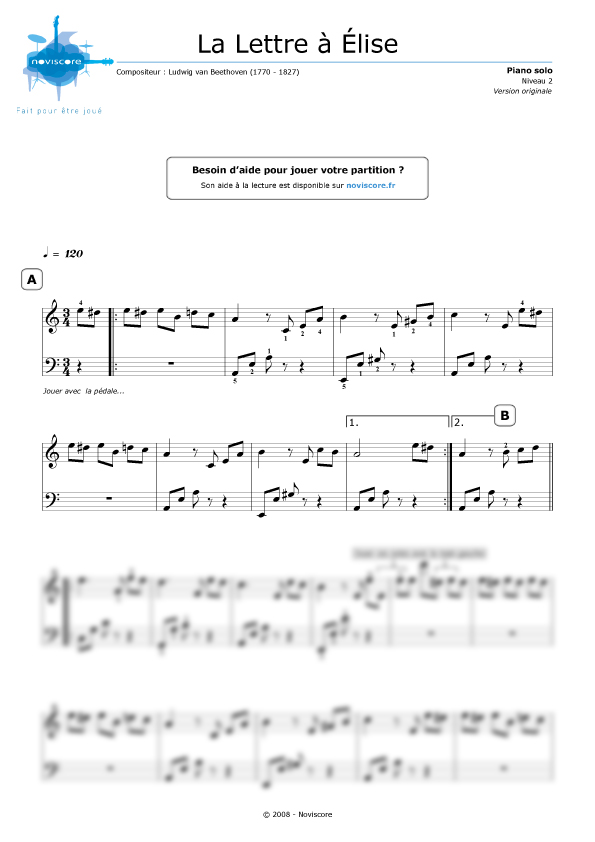 La Lettre A Elise Partition Piano Simplifiee Lettre a elise partition piano debutant