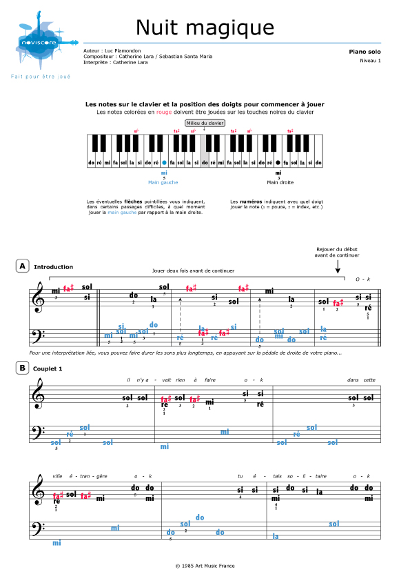 Partition piano Nuit magique (Catherine Lara) | Partitions Noviscore