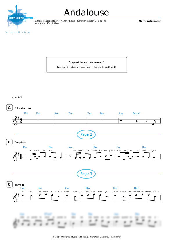 partition guitare kendji andalouse