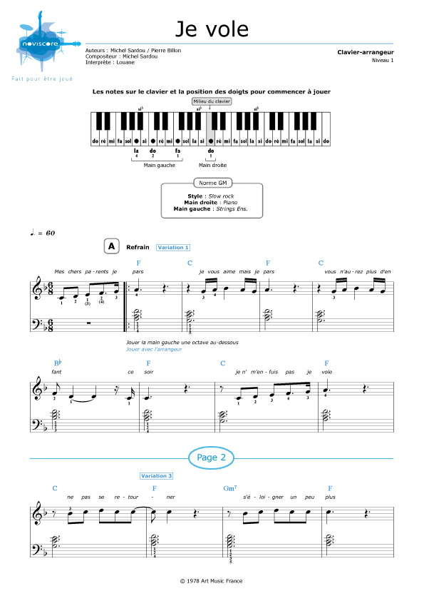 Partition piano je vole gratuite