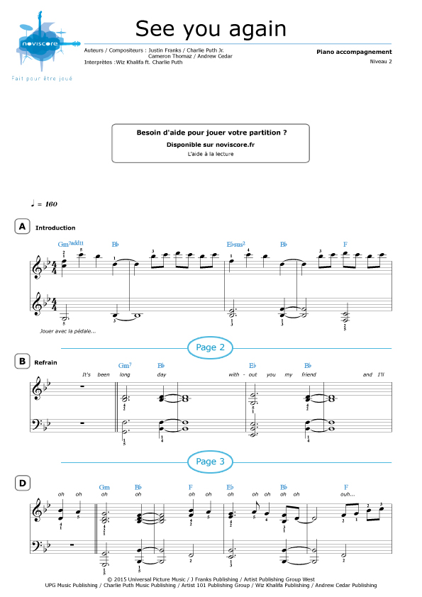 partition piano fast and furious 7