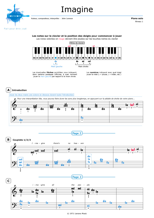 Imagine John Lennon Piano Partition Original