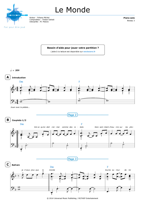 Partition Piano M Pokora Le Monde