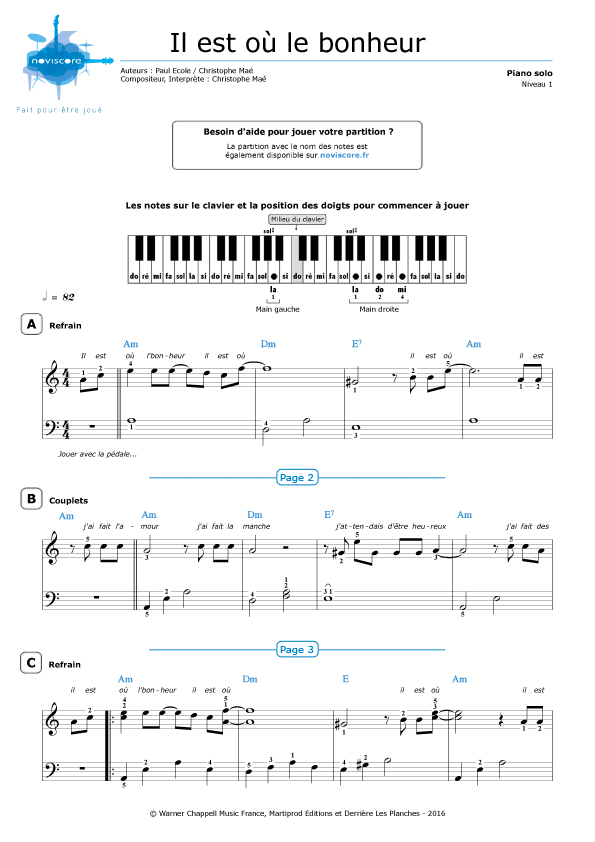 Amblance Il Est Ou Le U Partition piano Il est où le bonheur (Christophe Maé) | Partitions