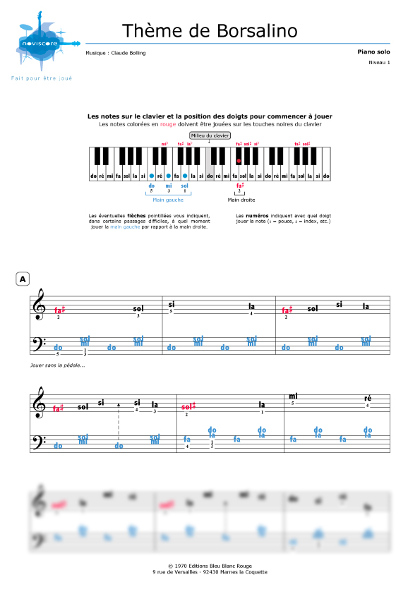 Partition piano Borsalino (Claude Bolling) Partitions Noviscore