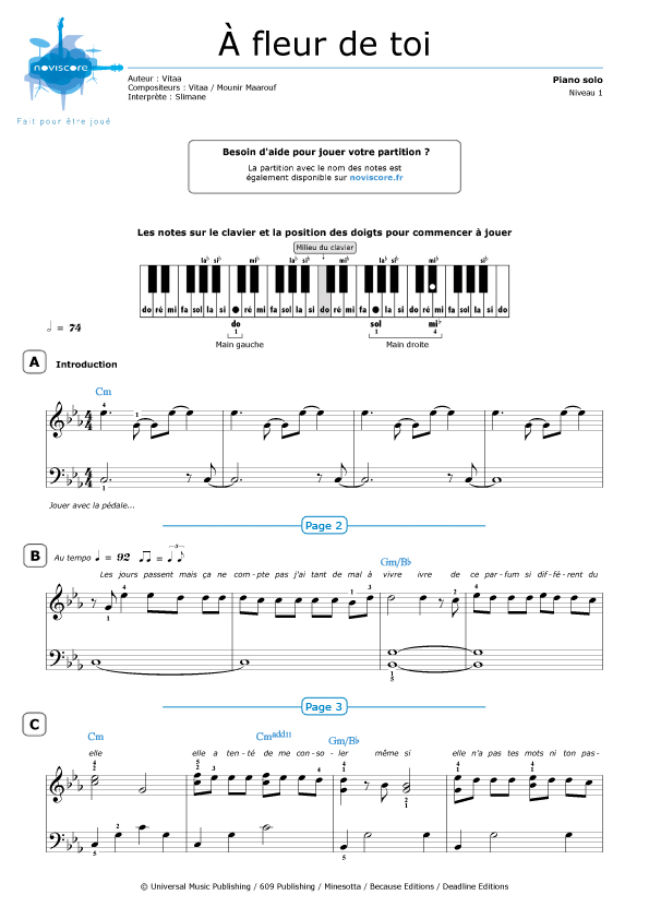 Slimane A Fleur De Toi Paroles Partition piano A fleur de toi (Slimane) | Partitions Noviscore