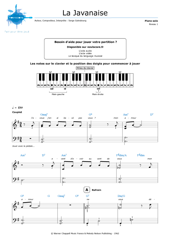 partition piano gainsbourg pdf