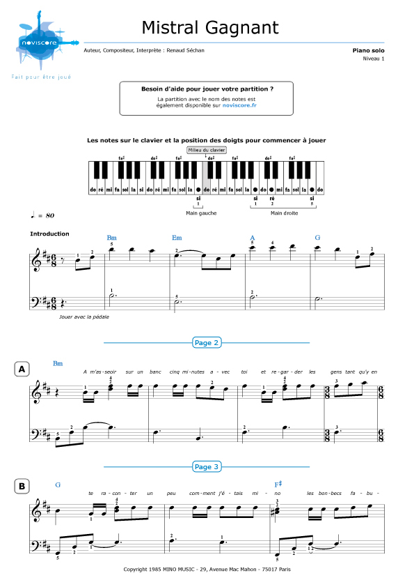 Partition piano gratuite mistral gagnant