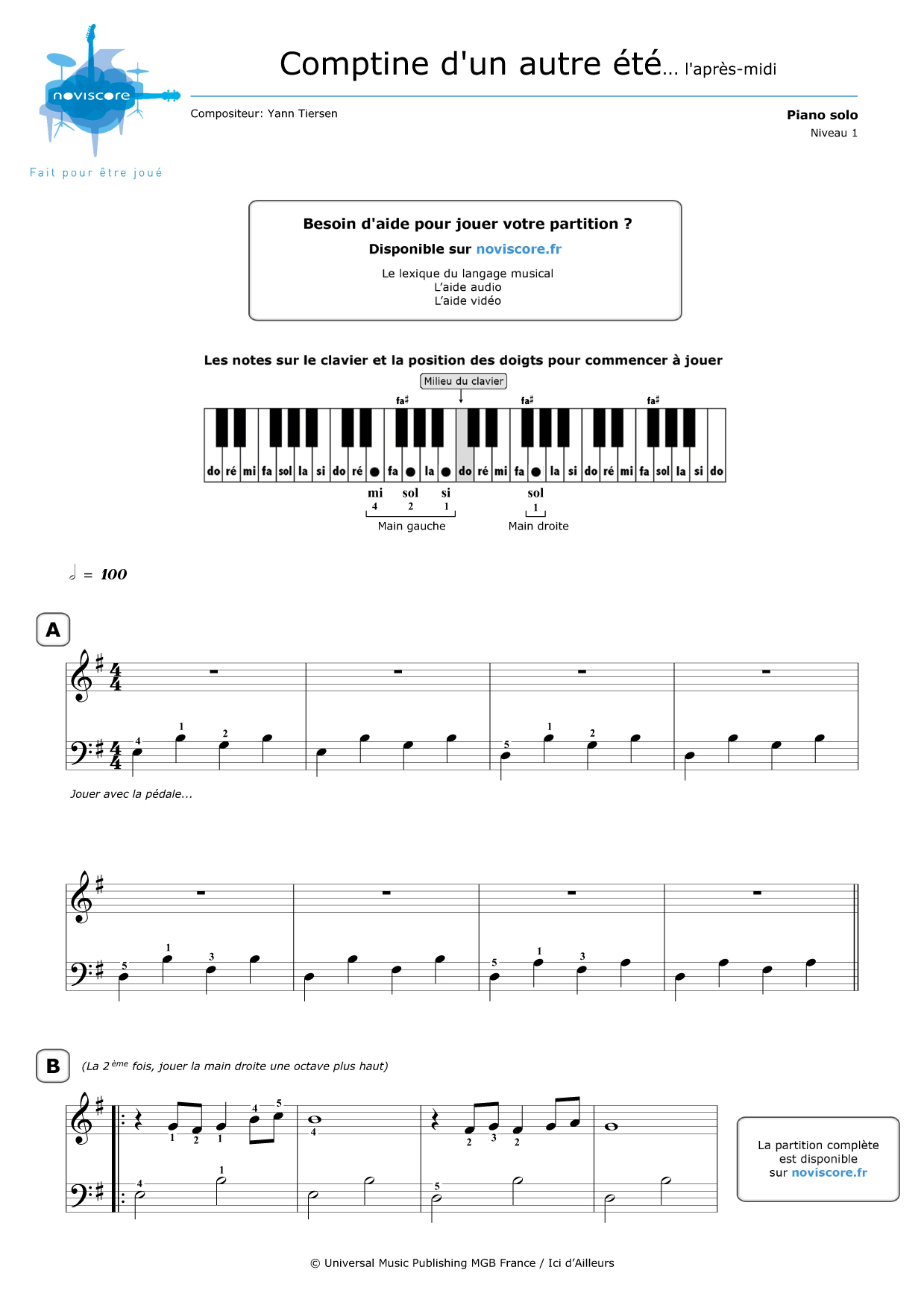 Comment Jouer Comptine D Un Autre Ete Au Piano partition piano comptine d'un autre été
