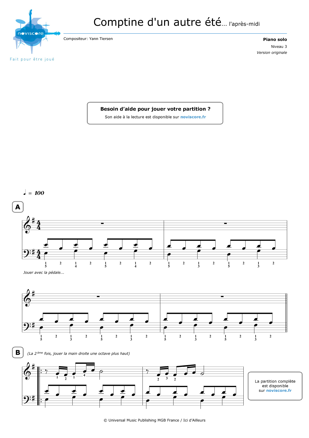 Comment Jouer Comptine D Un Autre Ete Au Piano partition piano comptine d'un autre été