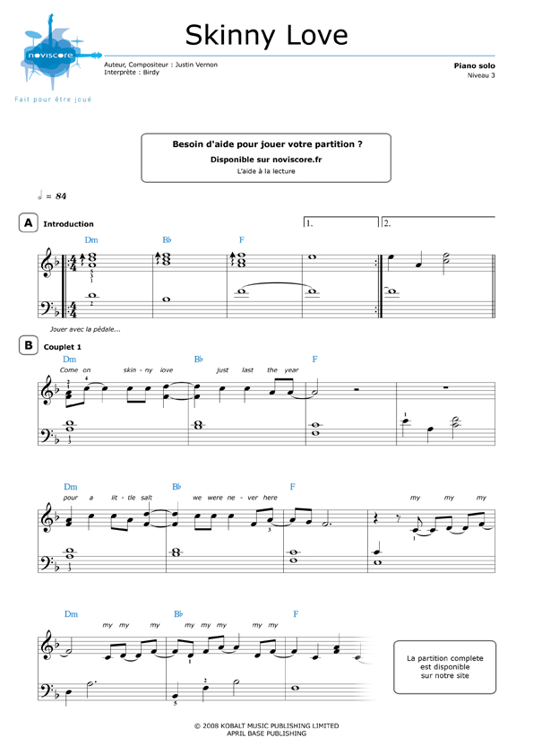 Partition piano 3 notes